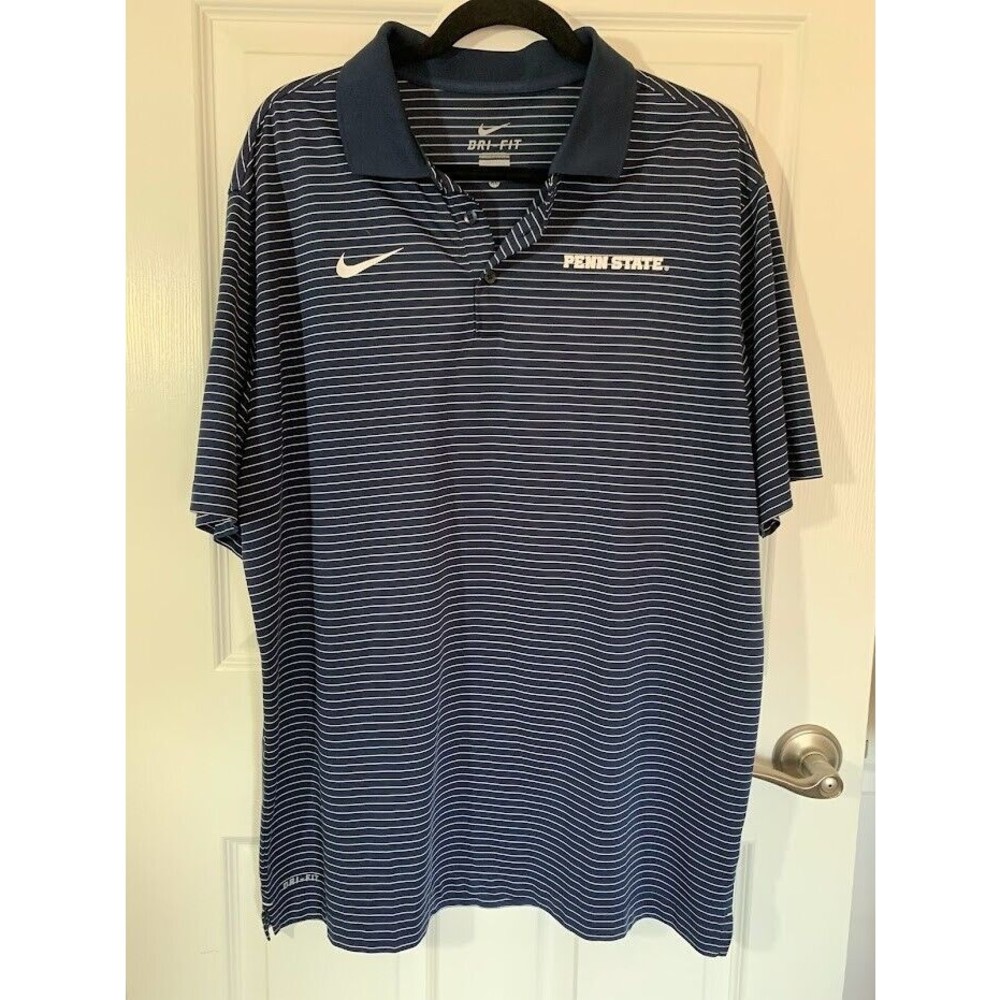 Nike Penn State Nittany Lions Polo Shirt Mens XL Blue Striped Dri-Fit Lo…
